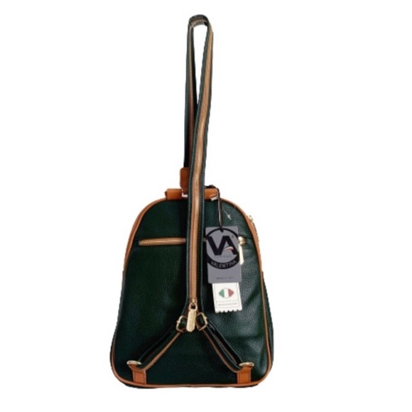 Valentina Pebbled Leather Convertible Backpack Sling Bag Purse Hunter Green - Picture 9 of 16